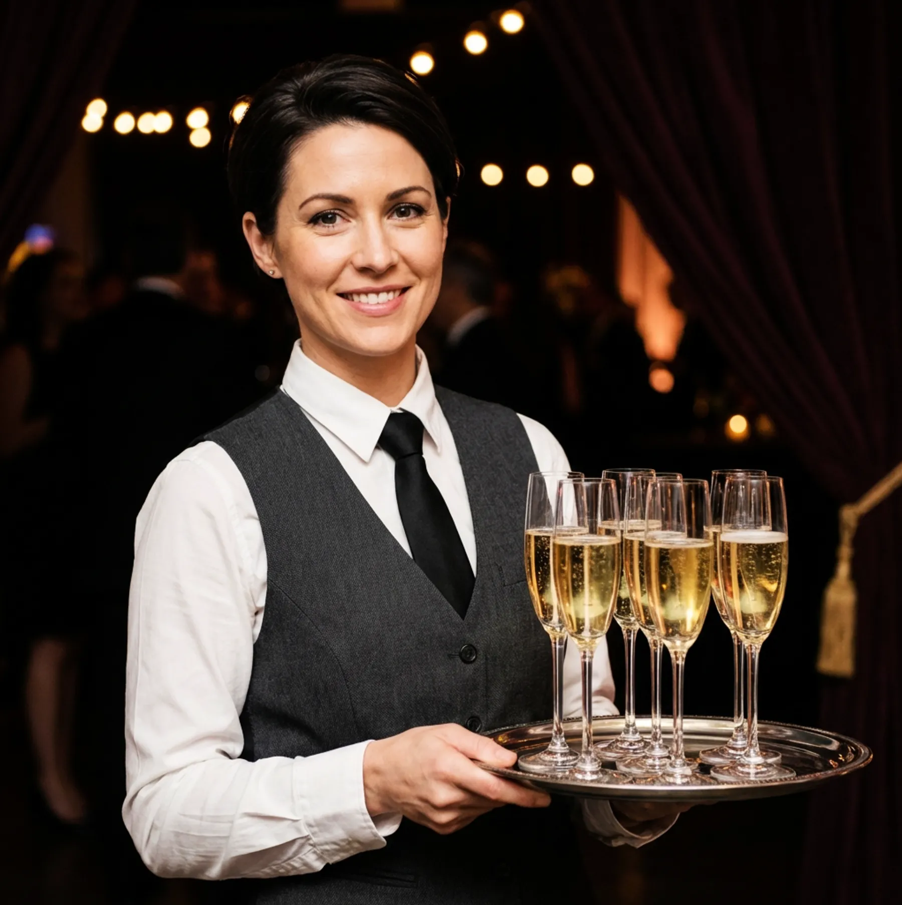 Professional event staff serving guests at a New York event