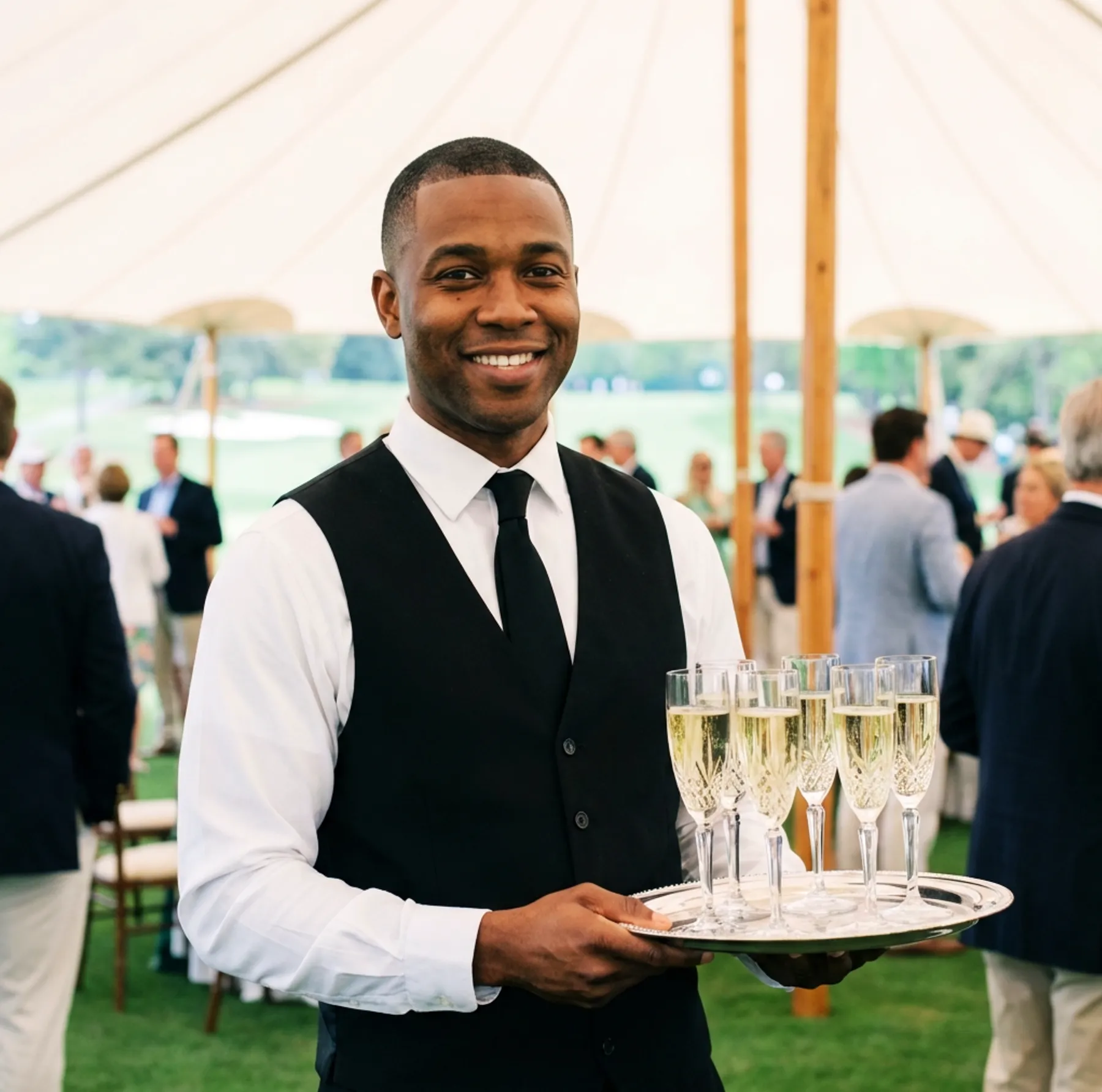 Untitled (11 x 8.5 in)-15 Professional waiter serving champagne to garden party guests
