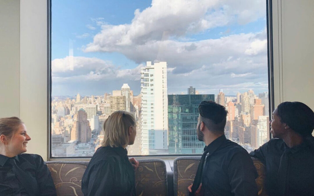 Event staffing team meeting before an event shift